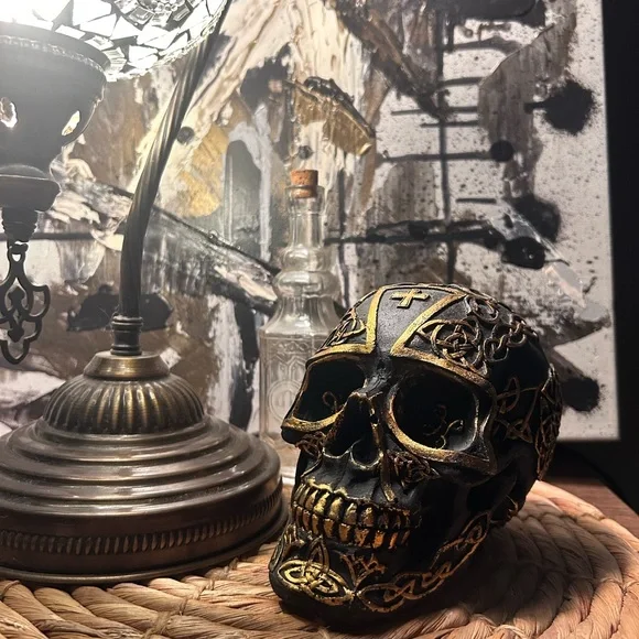 Decorative Black and Gold Skull Accent - Picture 1 of 9